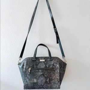 KATE SPADE • black & grey “snake skin” leather crossbody convertible bag